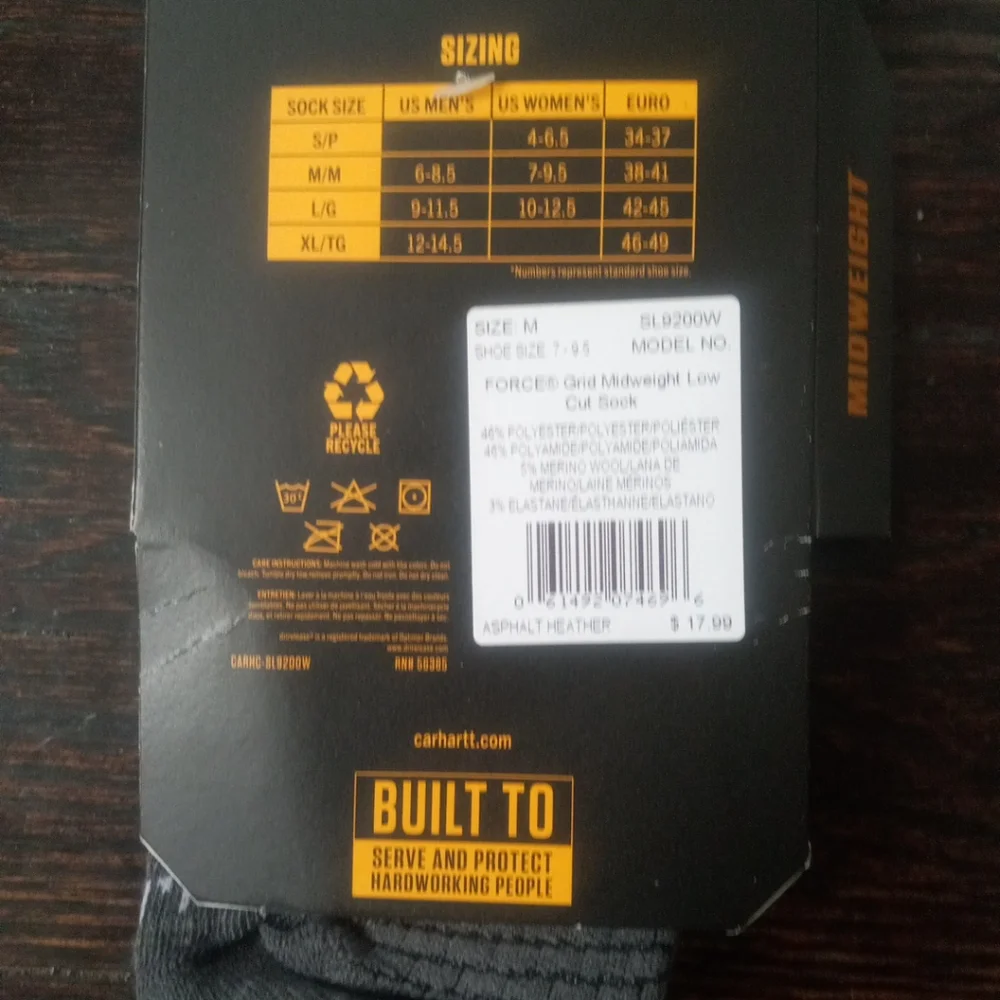 Woman's Carhartt Midweight Force Grid Low Cut Sock Color Black Shoe Size 7-9.5.